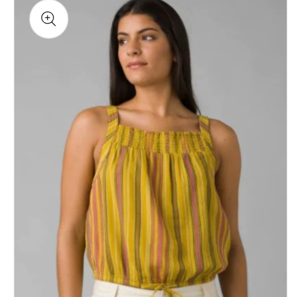 PrAna Yellow Striped Little Palm Colorway Leapfrog Stripe Women Large Cami